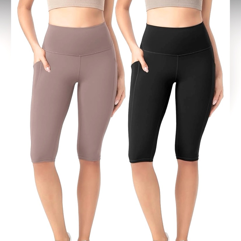 4 Pairs ODODOS High Waist Workout Capris with Pockets - Yoga Capri Leggings